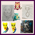 Collage of various artistic illustrations including an owl, cat, and abstract designs. Discover the meaning behind Apparelhue artwork — wearable stories of colour and faith that push you to dream bigger and go further.