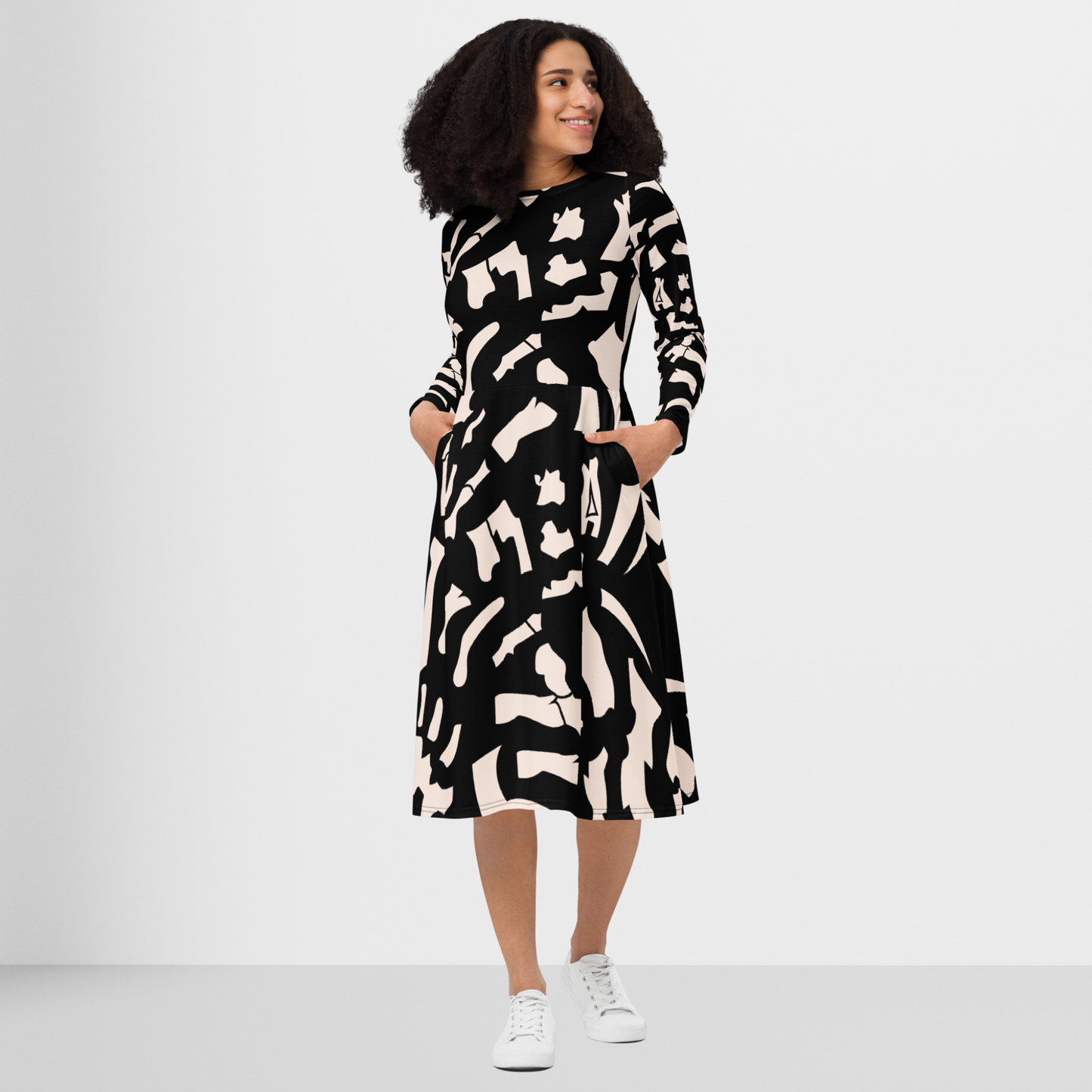 Black Printed Midi Dress