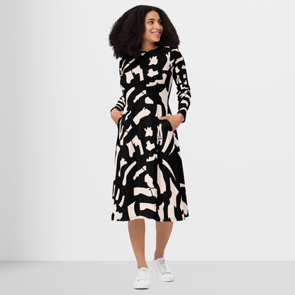 Black Printed Midi Dress