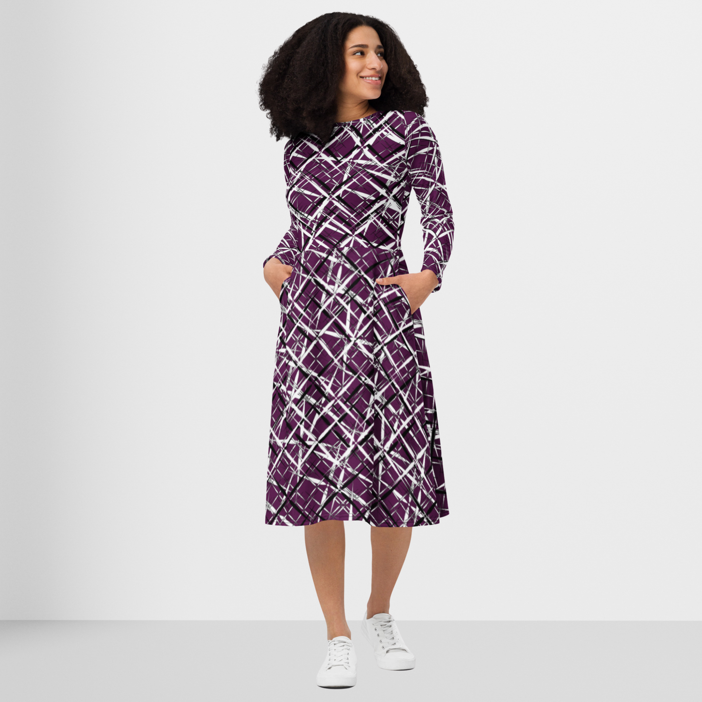 Preppy Modest Purple Dress - Trendy Abstract Art Dress