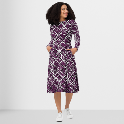 Preppy Modest Purple Dress - Trendy Abstract Art Dress