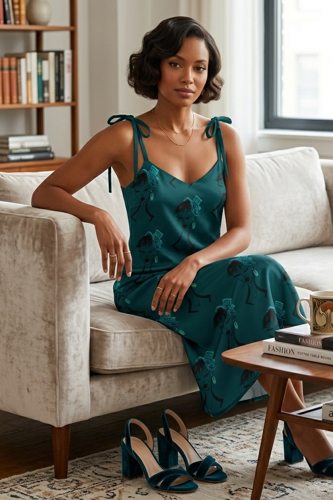 Luna Tie-Strap Midi Dress | Artistic Elegant Printed Dress UK  Apparelhue  Ltd
