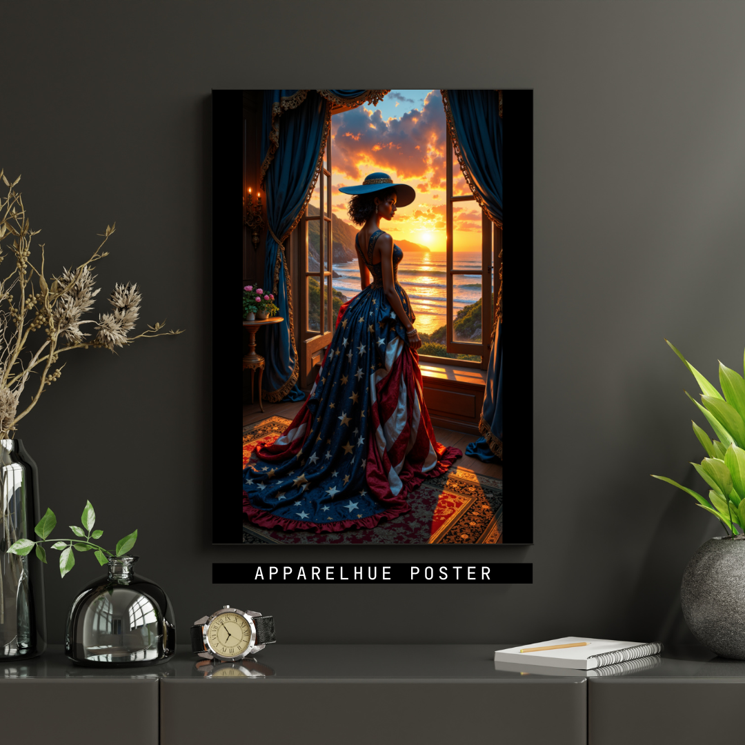 Patriotisches Sonnenuntergang Ozean Wandkunstdruck