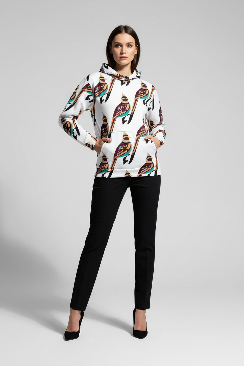 Bird Art Print Hoodie for Women
