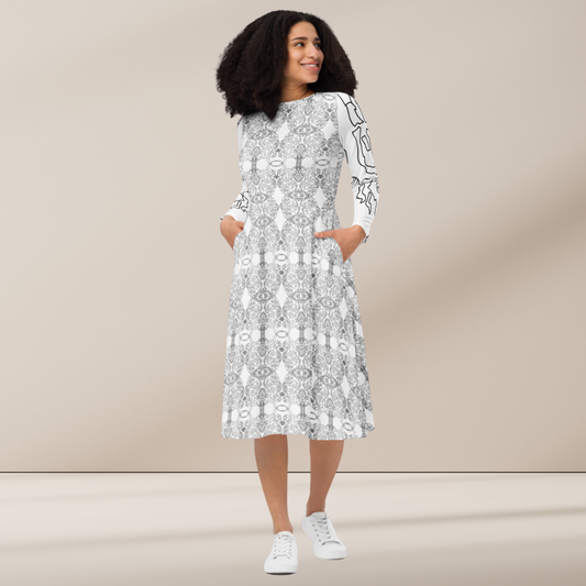 Formal Dresses for Women – Perfect for Special Events – All-over print long sleeve midi dress