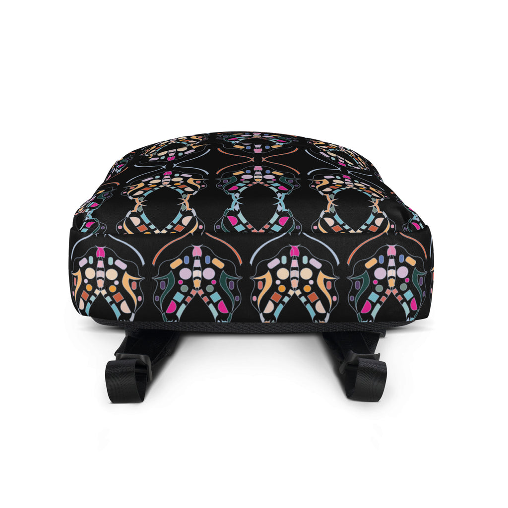 Close-up of the water-resistant polyester fabric with detailed abstract patterns.
