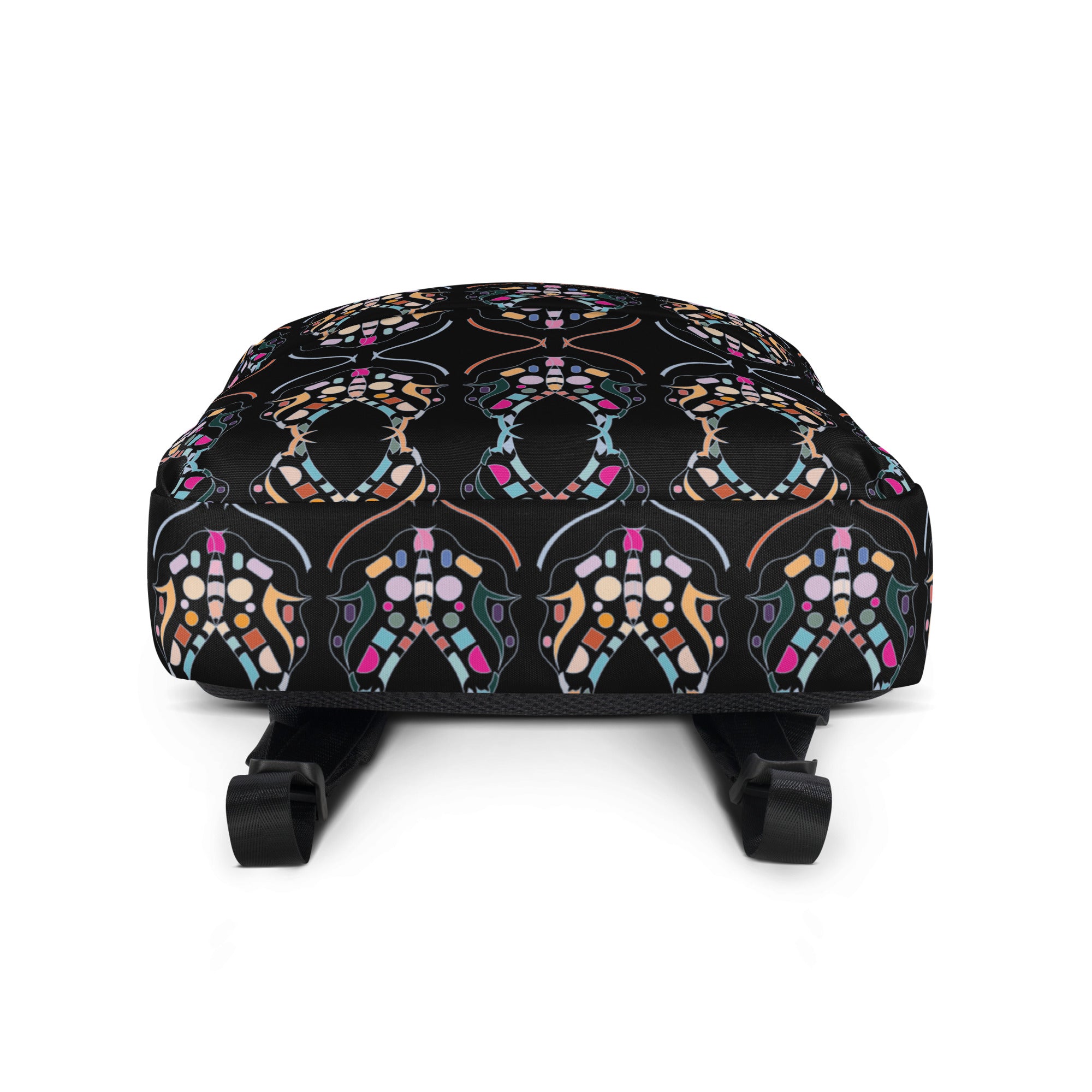 Close-up of the water-resistant polyester fabric with detailed abstract patterns.