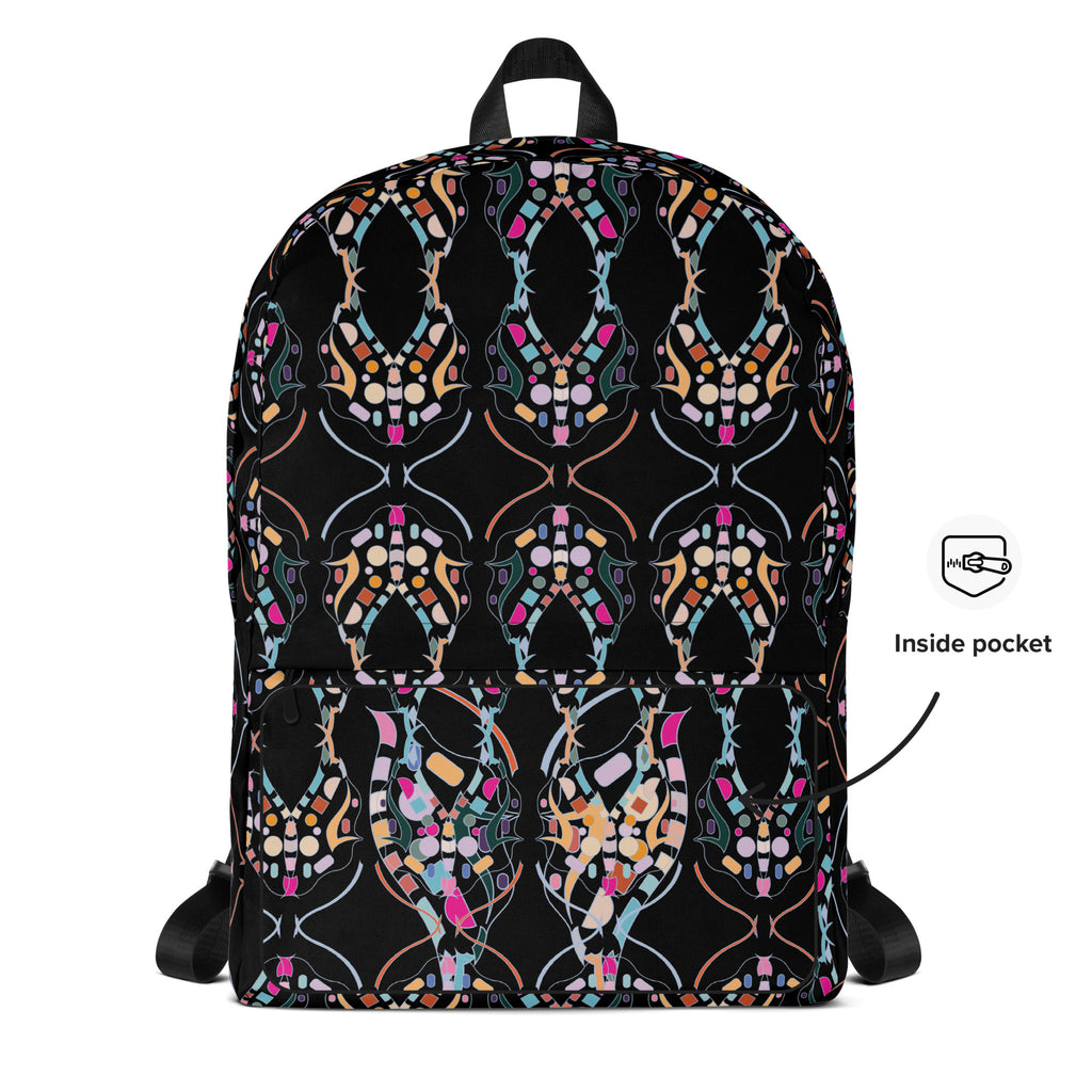 Apparelhue Art backpack held by the top handle in an outdoor setting.