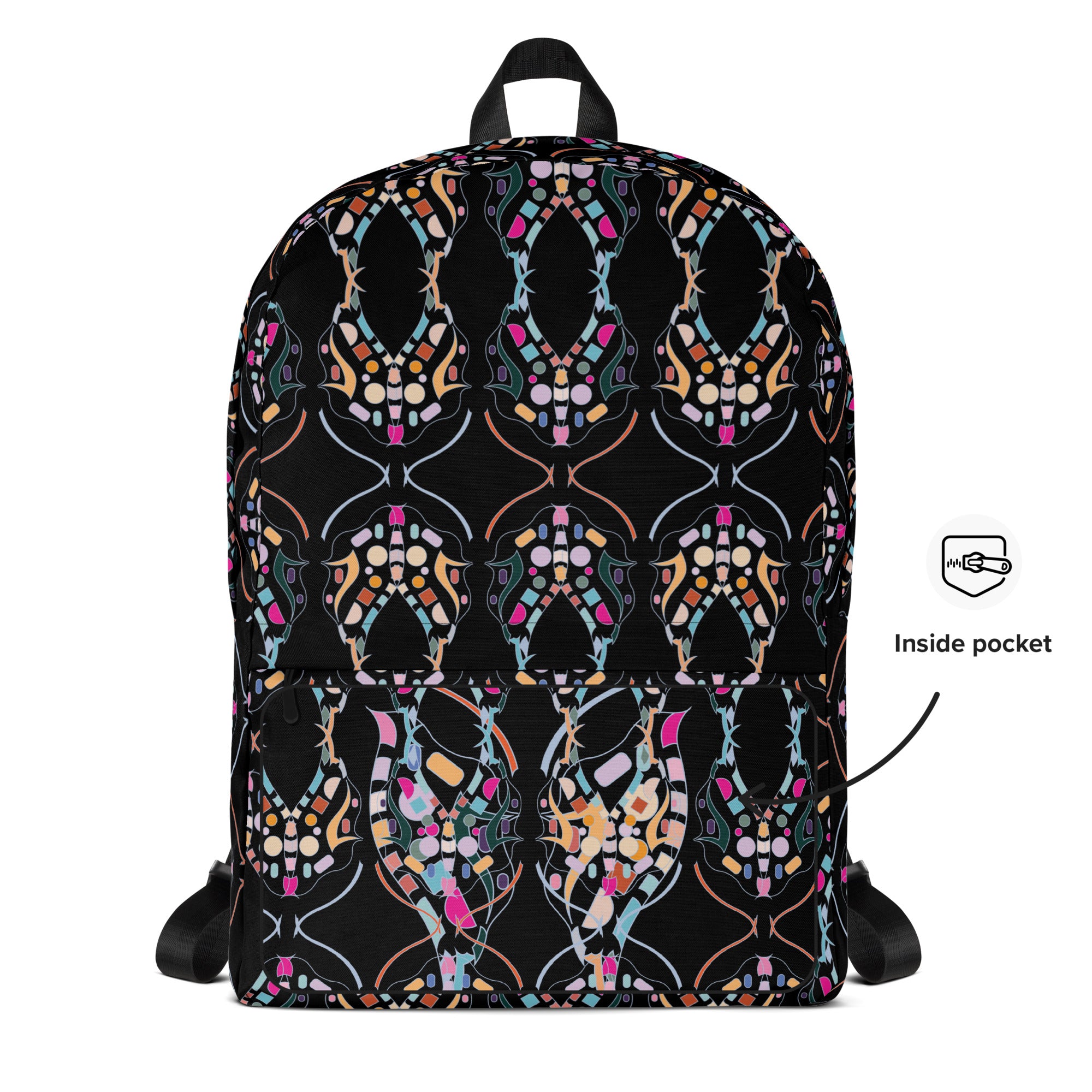 Apparelhue Art backpack held by the top handle in an outdoor setting.