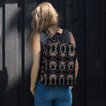 Front view of Apparelhue Art abstract all-over print backpack in vibrant colours.