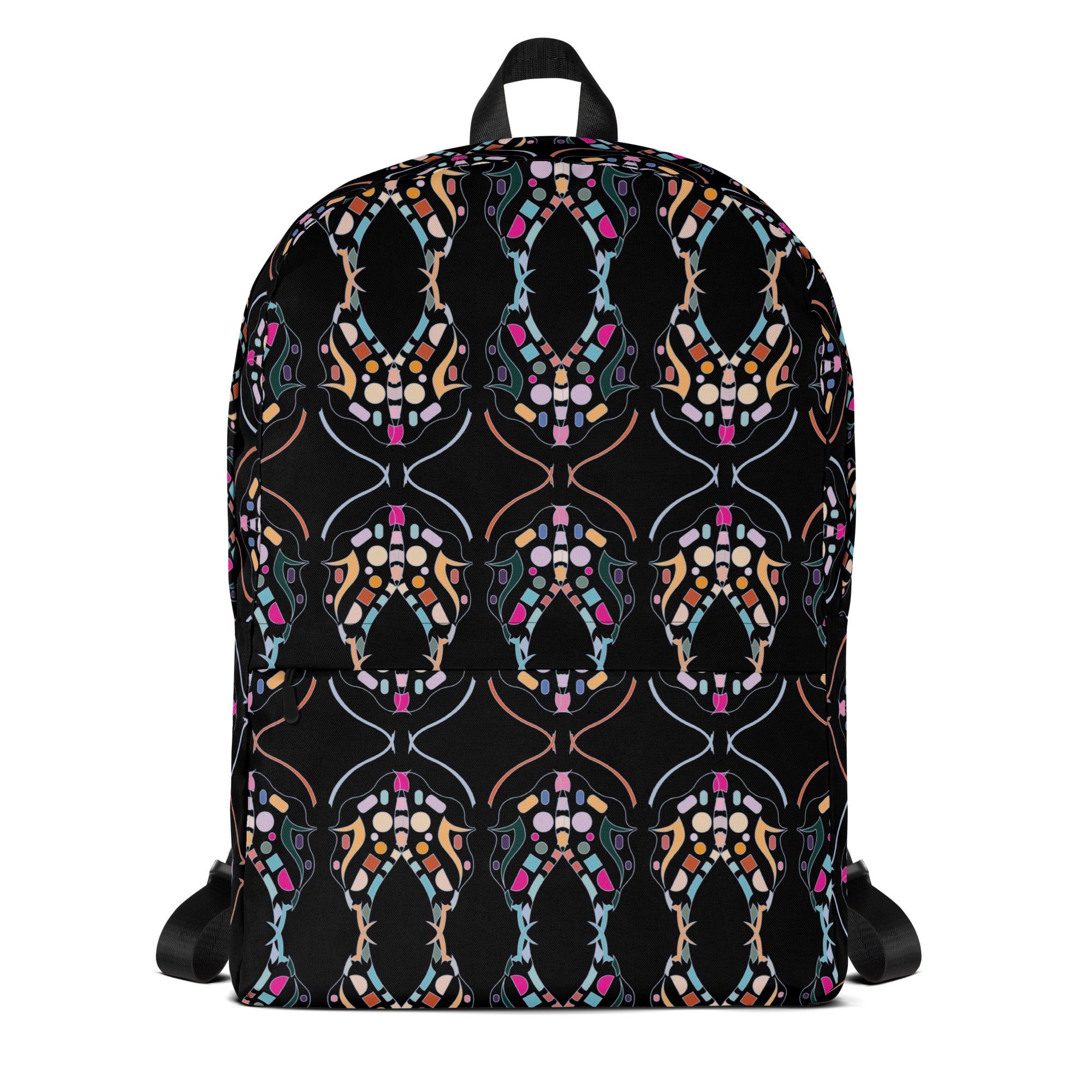  premium all-over print black backpack.