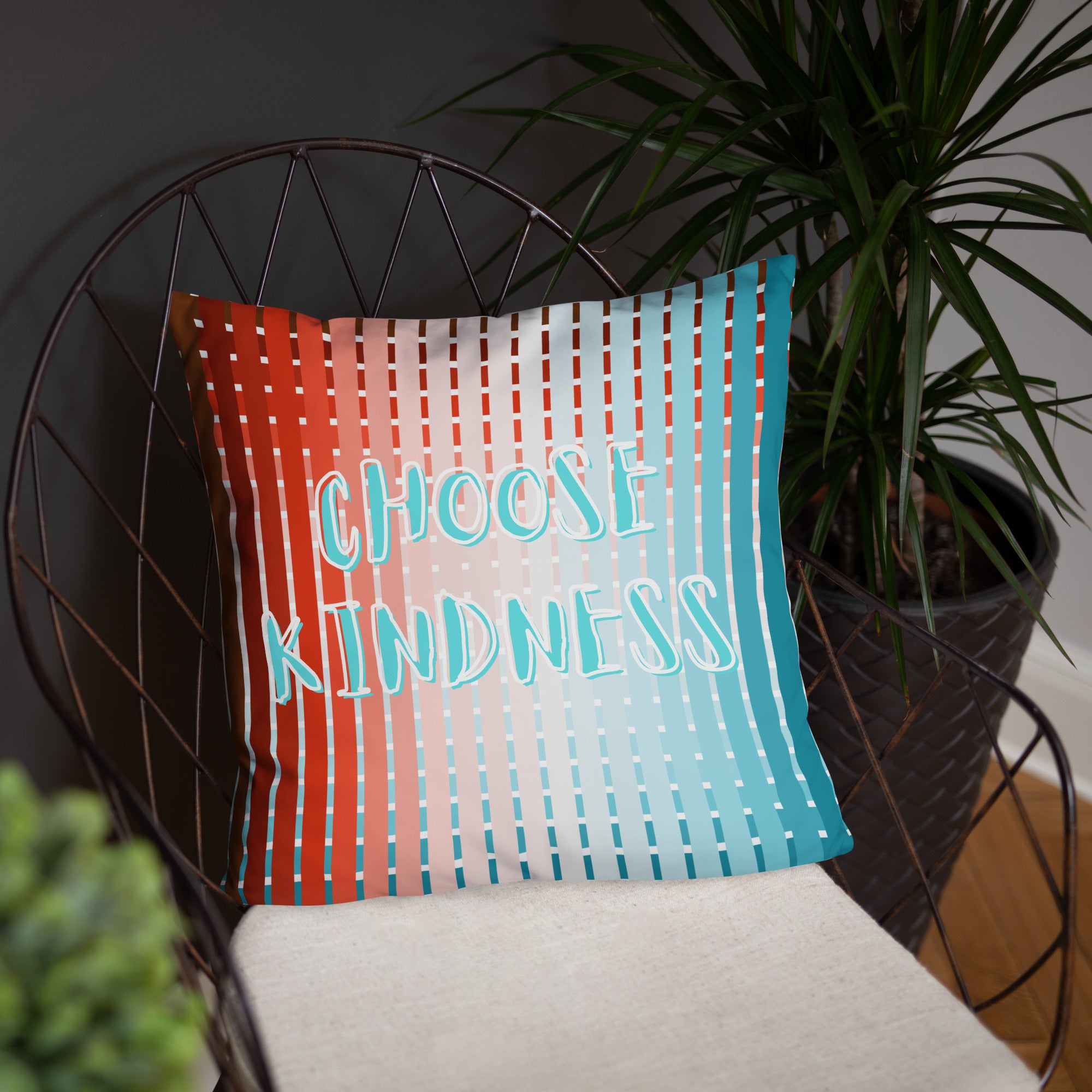Choose Kindness pattern pillow on modern sofa