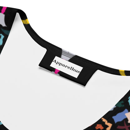 Bold Colorful Print Black Mini Dress – Vibrant Art-Inspired Fashion, Standout Style for Any Occasion