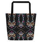 All-over-print tote bag with floral illustration on textured canvas