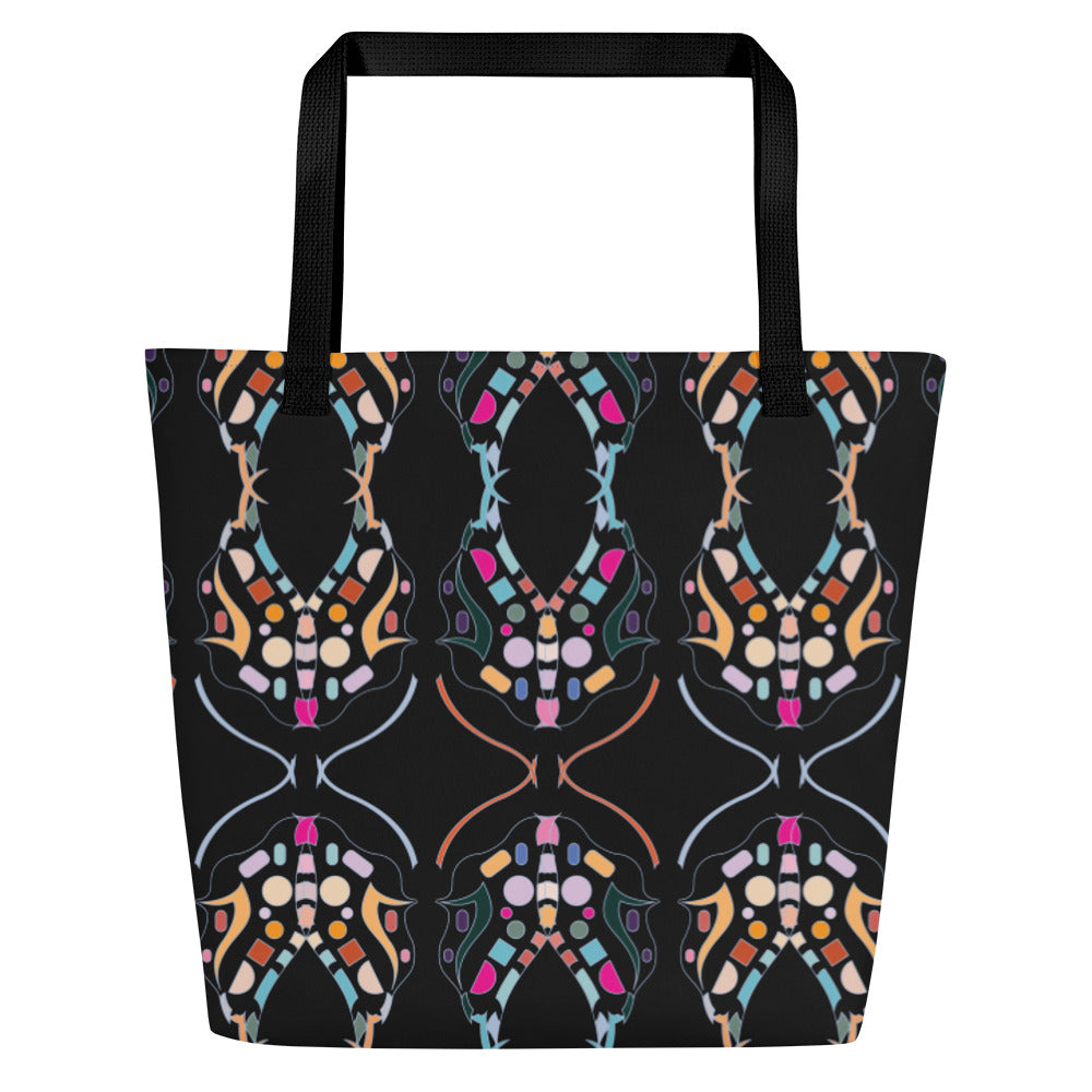 All-over-print tote bag with floral illustration on textured canvas