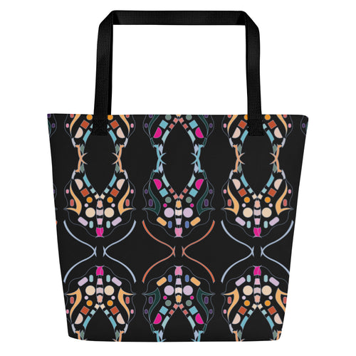 All-over-print tote bag with floral illustration on textured canvas