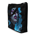 Artistic tote bag being used for eco-friendly grocery shopping