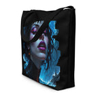 Artistic tote bag being used for eco-friendly grocery shopping
