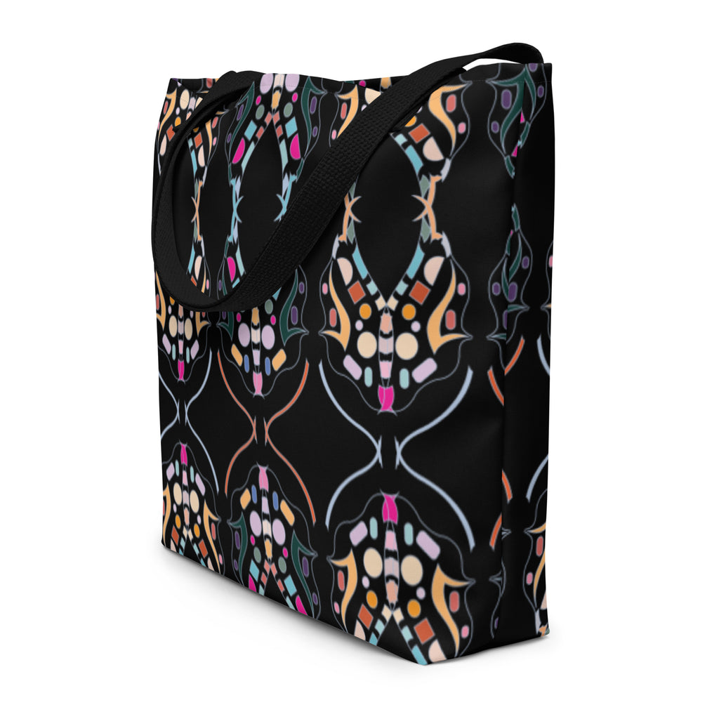 All-over-print tote bag with long shoulder straps side angle