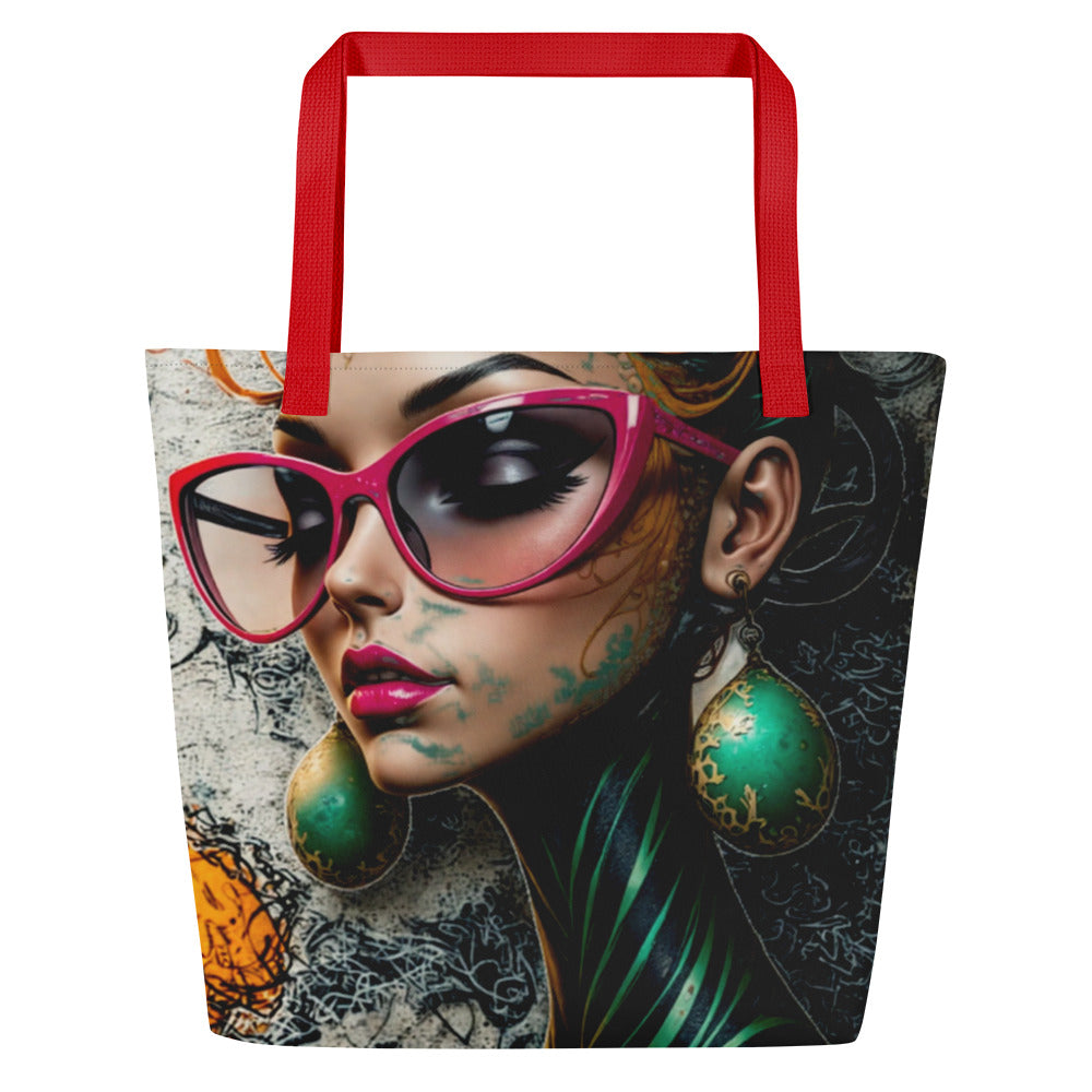 Interior view of an Apparelhue designer tote showing the functional storage pocket for keys and phone.