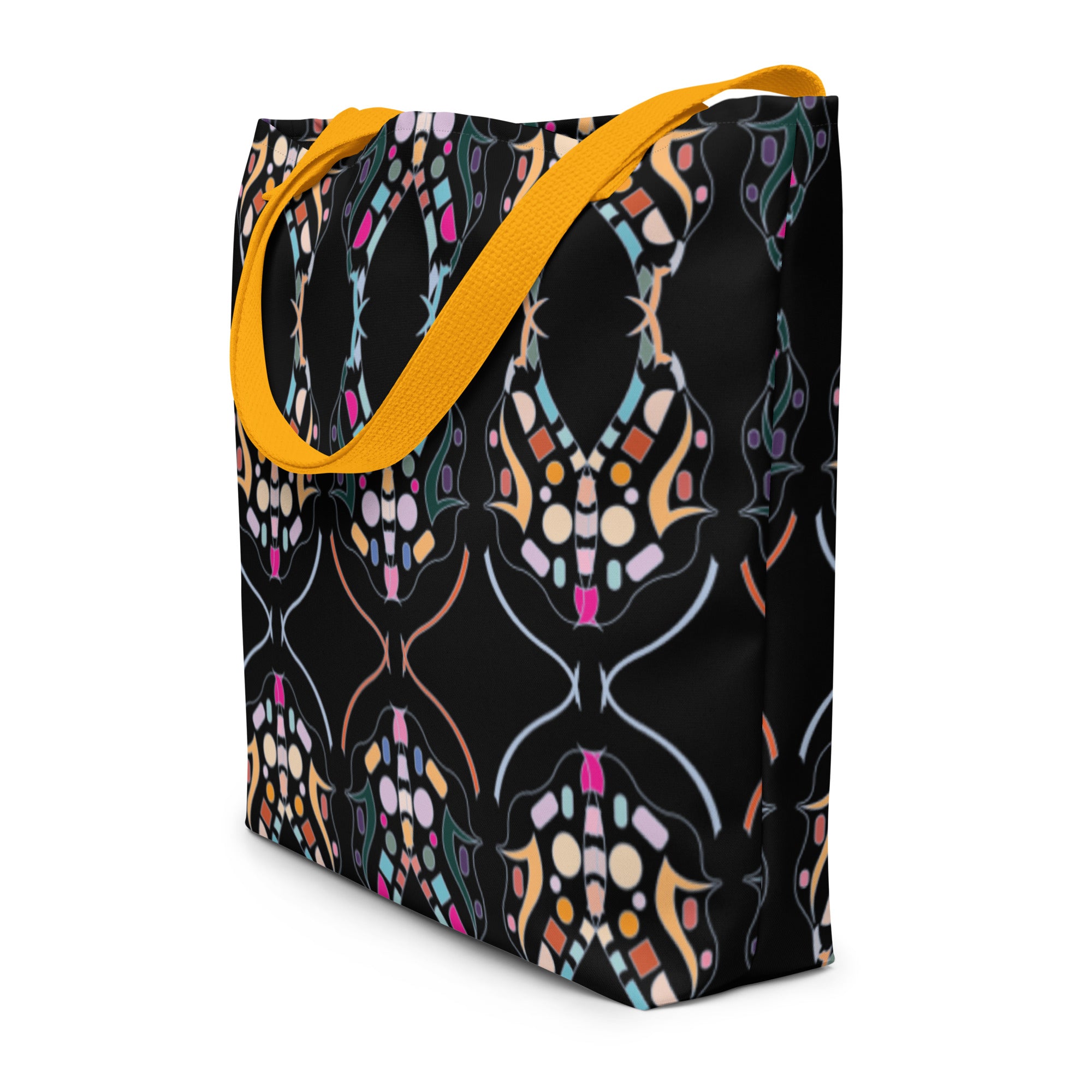 Large canvas tote bag showing full-coverage custom artwork design