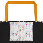 Close-up of vibrant graphic pattern on large tote bag fabric