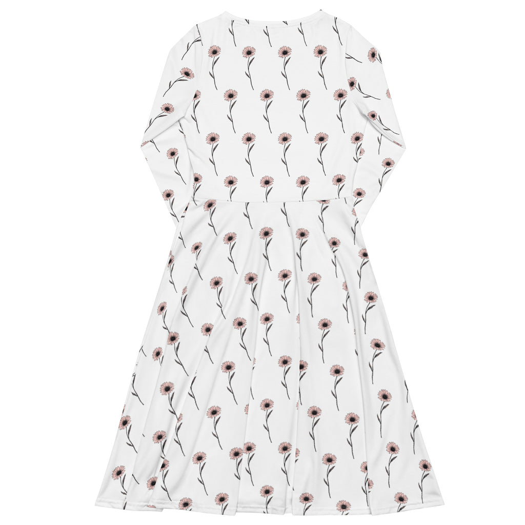 White dress with floral pattern on a white background