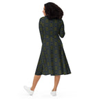 Side profile of the midi dress highlighting the elegant silhouette.