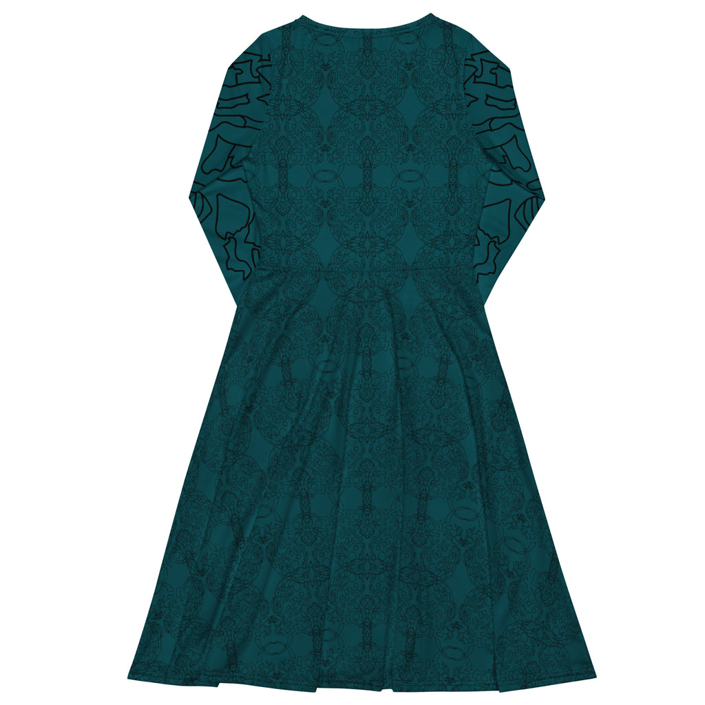Women's elegant teal dress perfect for weddings and special occasions