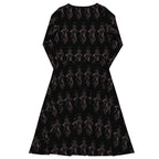 Purple dress with black geometric pattern on a white background