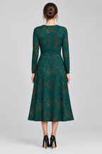 Hand-drawn teal green artistic print on midi dress