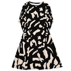 Black Printed Dress Popular All-Over Print Long Sleeve Midi Dress