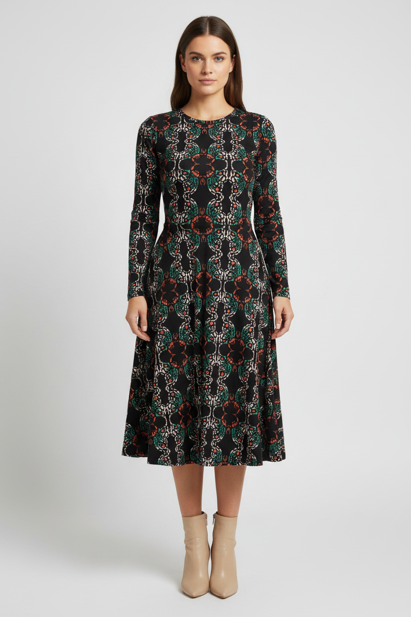 Artsy Long Sleeve Printed Midi Dress