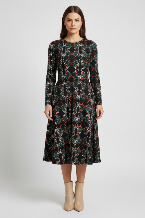 Artsy Long Sleeve Printed Midi Dress