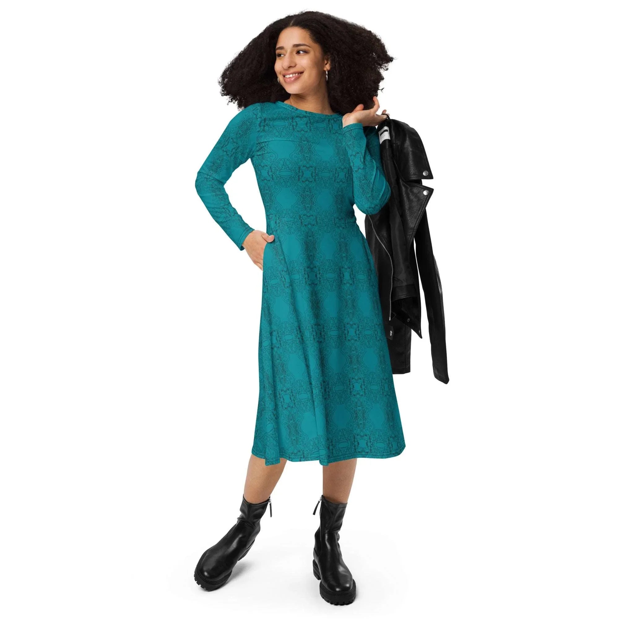 Trendy Beautiful Dress All-Over print Long Sleeve Midi Dress