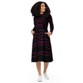 APPARELHUE all-over print long-sleeve midi dress with a flared skirt.
