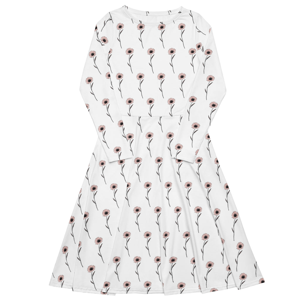 White dress with floral pattern on a white background