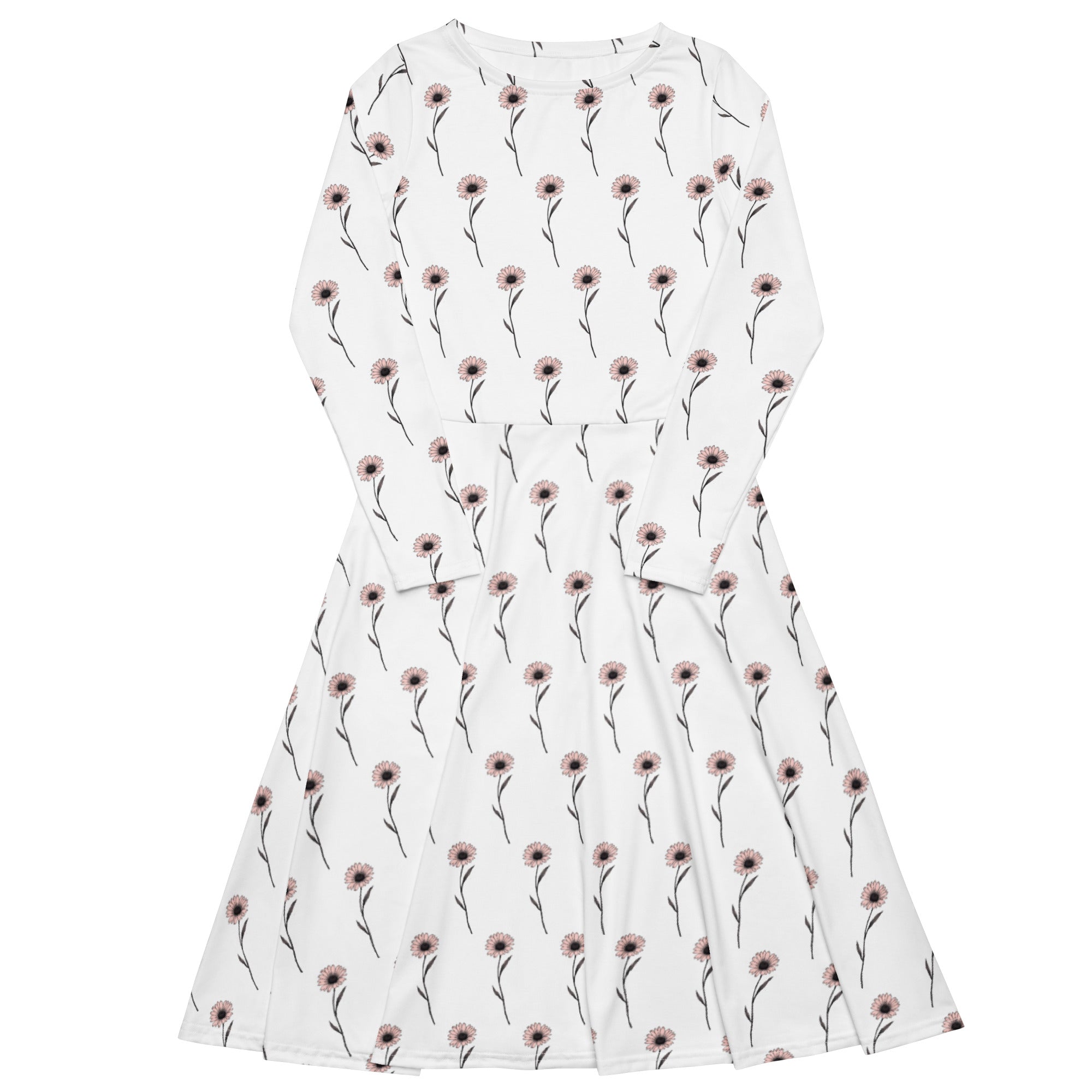 White dress with floral pattern on a white background