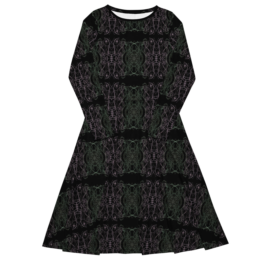artistic all over print midi dress full length