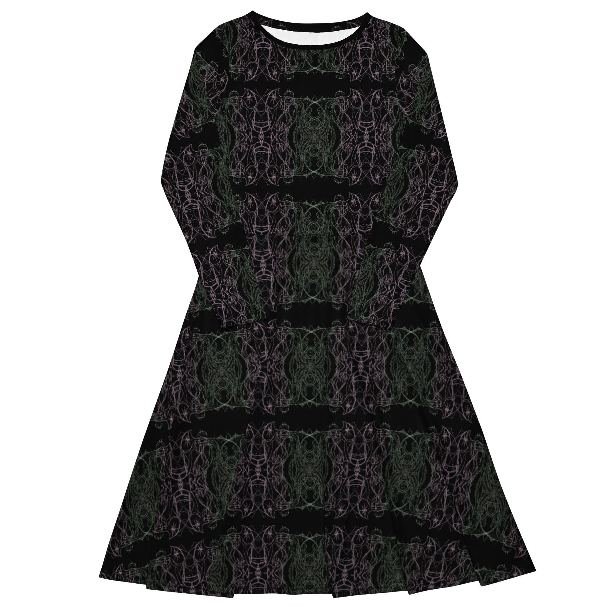 artistic all over print midi dress full length
