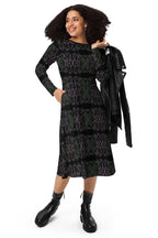 bold print dress walking pose