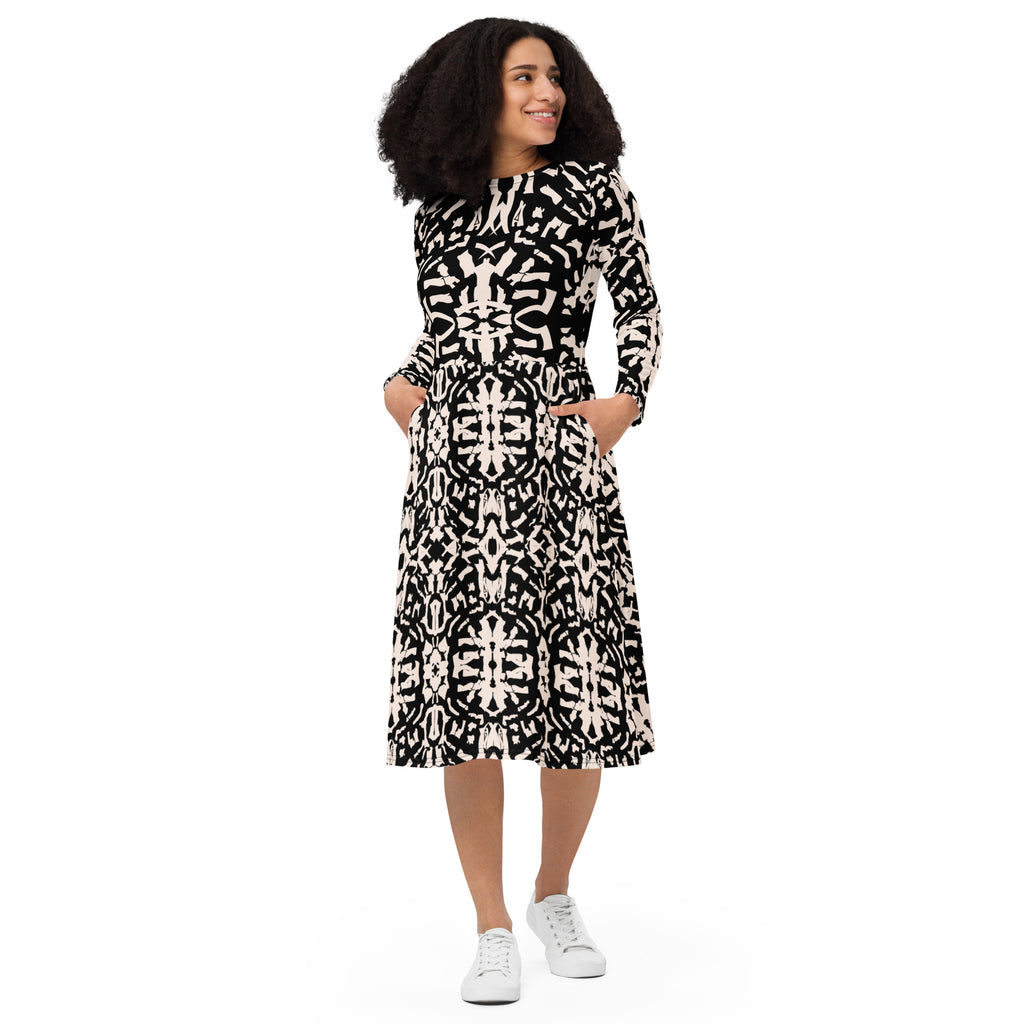 abstract pattern midi dress full length