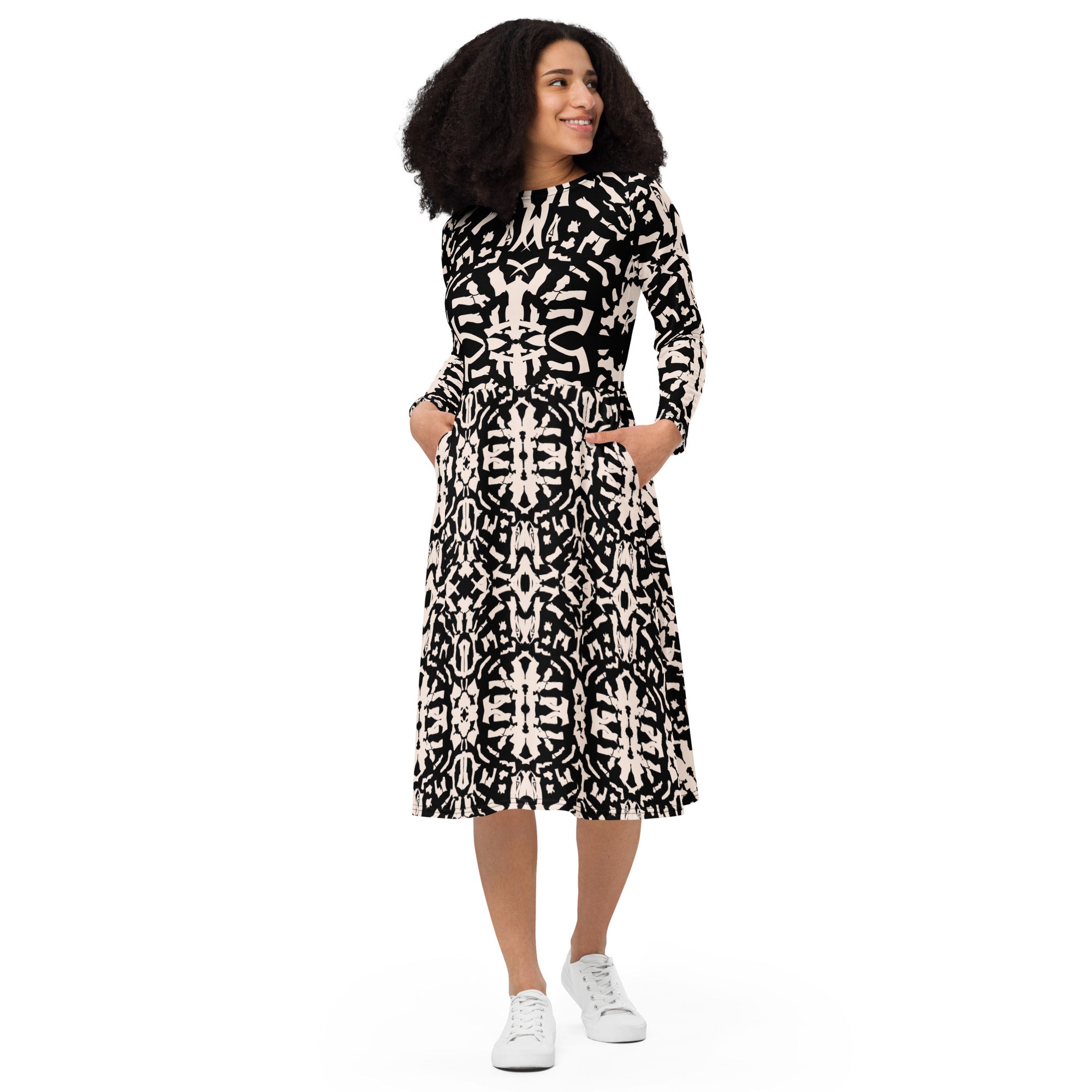 abstract pattern midi dress full length