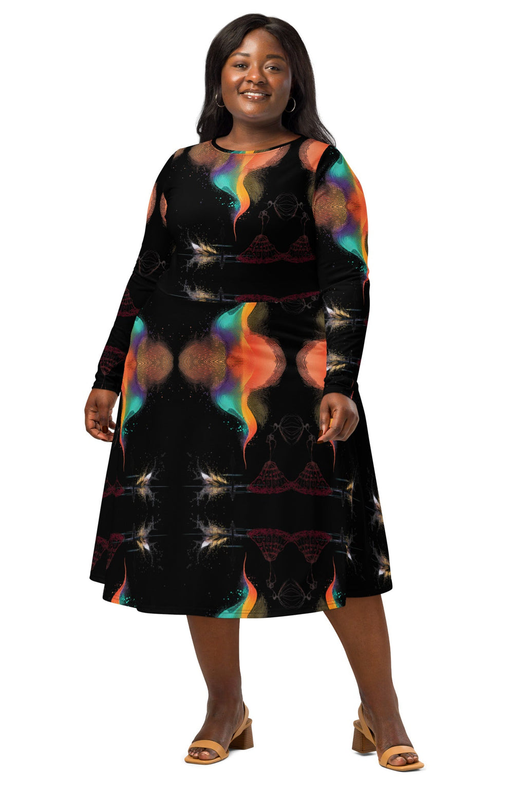 all over print abstract midi dress luxury street fashion vibe