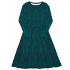 Stylish women's teal dress with long sleeves and flowing silhouette