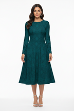 Premium long sleeve teal dress featuring wearable art design