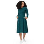 Sophisticated teal A-line dress with exclusive Apparelhue artwork