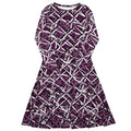 Stylish purple graphic print midi dress with long sleeves, featured in the APPARELHUE collection.