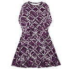 Stylish purple graphic print midi dress with long sleeves, featured in the APPARELHUE collection.
