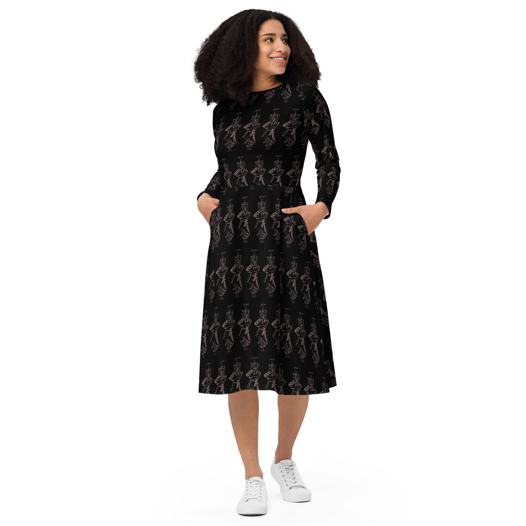 Dancing Figures Black Midi Dress